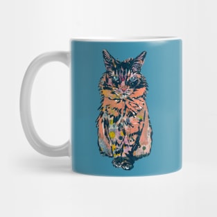 Navy Coral Polka Dot Kitty Cat Mug